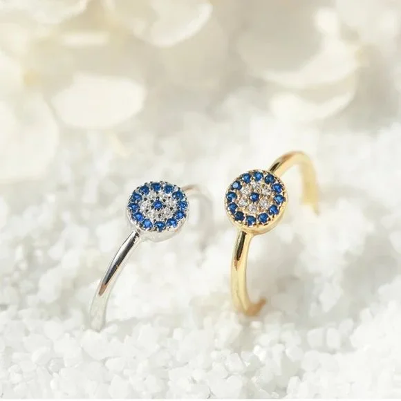 14k Gold Sapphire Diamonds Blue Eye Ring Sterling Silver - Picture 3 of 9